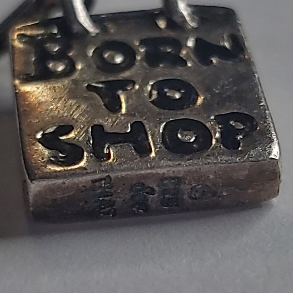 Sterling Silver Charm Born to Shop 925 Thai Shopping Bag Y2K - Picture 4 of 5